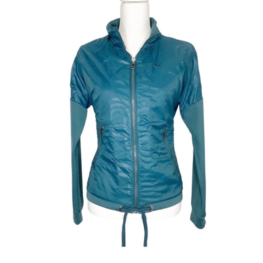 Adidas LC Graphic Fire Night Green Zip Front Moto Jacket Hidden Hood XS